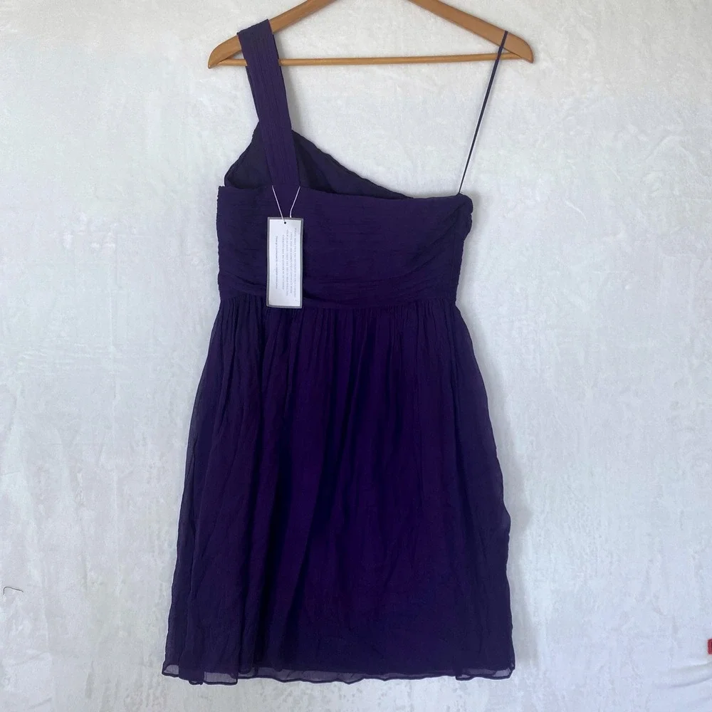 J. Crew Purple‎ One Shoulder Ruched Chiffon Dress Size 8 Wedding Holiday Party